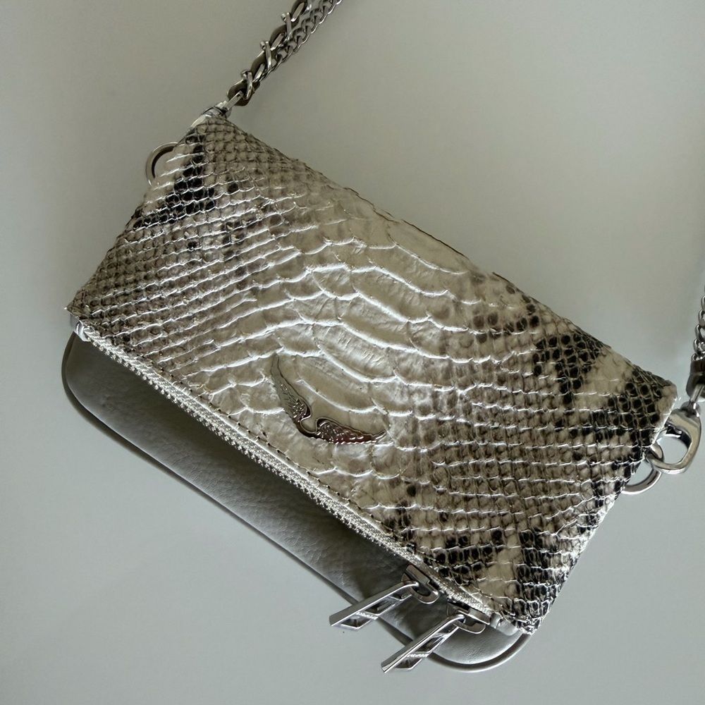 Zadig Silver Snake-Embossed Crossbody Mini Bag with Chain Strap - Picture 2 of 5